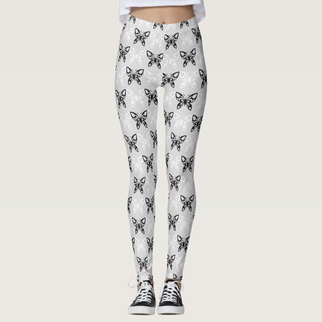Leggings Papillons noirs et blancs (Devant)