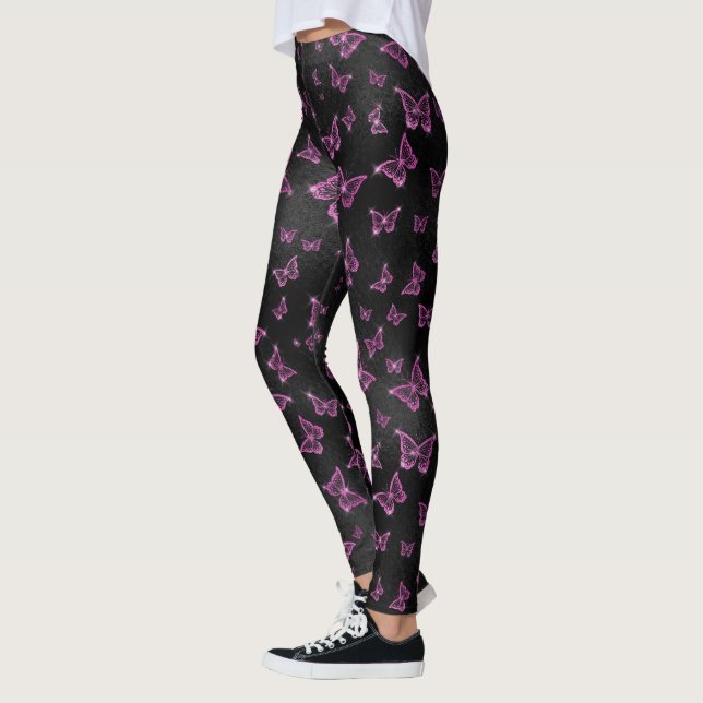 Leggings Papillons Rose Chaud Brillant Glam (Gauche)