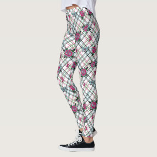 Leggings Papillons Rose de tatouage rose bleu Plaid