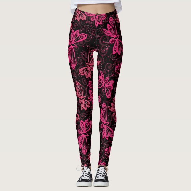 Leggings Papillons roses Neon (Devant)