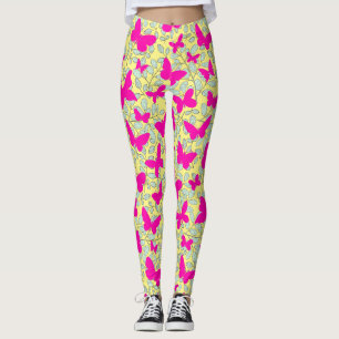 Leggings Papillons roses sur fond jaune de plantes