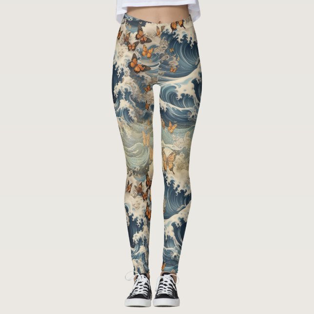 Leggings Papillons sur les vagues (Devant)
