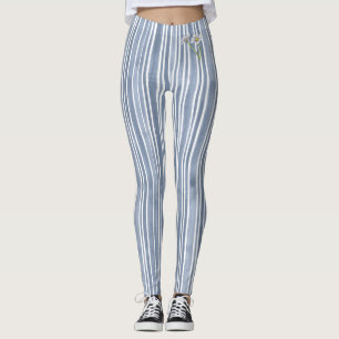 Leggings Pâquerette aquarelle rayée bleu pâle élégante