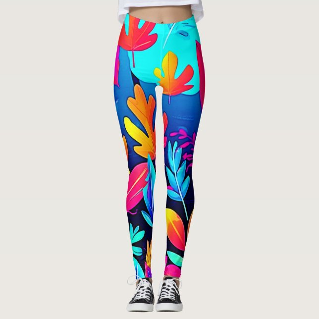 Leggings Paradis artistique de feuilles néon (Devant)