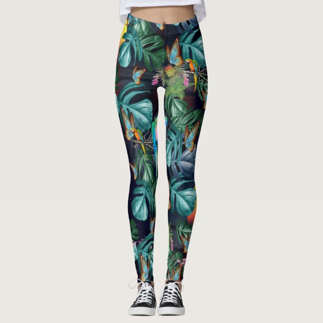 Leggings Paradis tropical de la flore au coucher du soleil (Devant)
