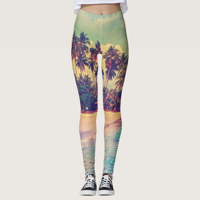 Leggings Paradis tropical : mer, hôtel, plage. (Devant)