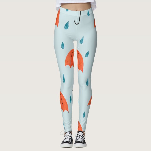 Leggings Parapluies : Aquarelle Automne gouttes (Devant)