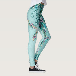 Leggings Parchemin floral victorien élégant rose violet tur
