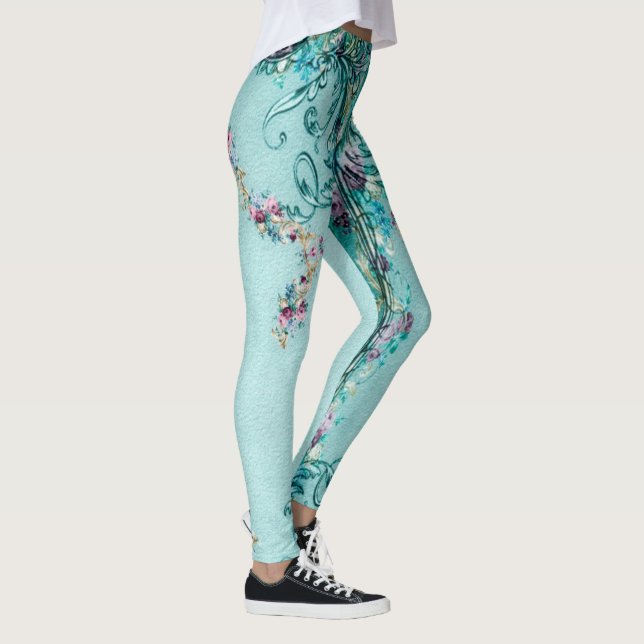 Leggings Parchemin floral victorien élégant rose violet tur (Droite)