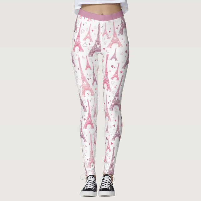 Leggings Paris France Eiffel Tour rose violet Yoga Exercice (Devant)