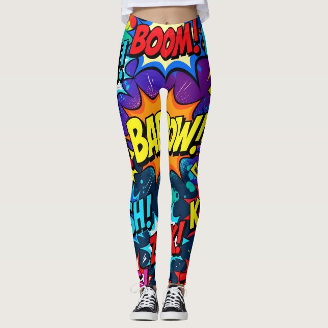 Leggings Paroles d'action de bande dessinée graffiti néon (Devant)