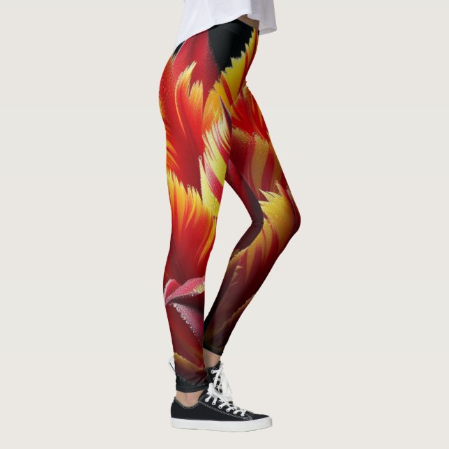 Leggings Parrot Tulip Floral Rouge et Jaune (Droite)