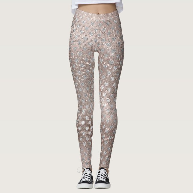 Leggings Parties scintillant Argent Pearl Coeurs Rose Rose  (Devant)