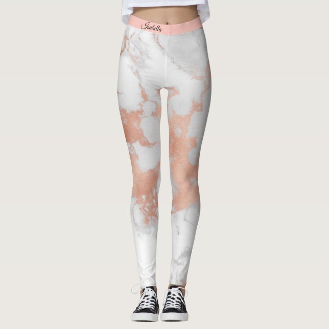 Leggings Parties scintillant Blanche Luxe Marbre rose blanc (Devant)