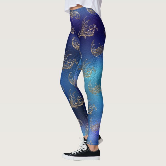 Leggings parties scintillant bleu or mer créature mermaid d (Gauche)