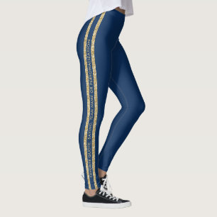 Leggings Parties scintillant bleue et or Texte personnalis