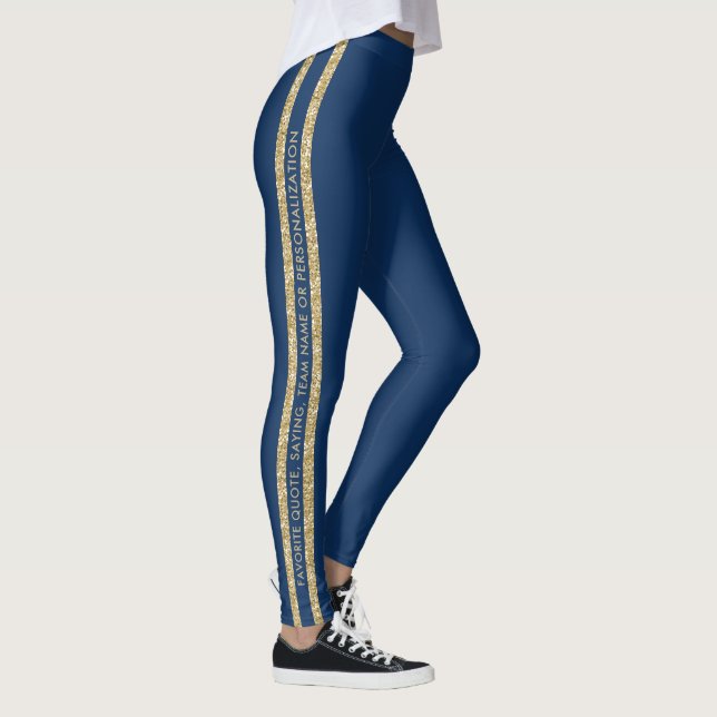 Leggings Parties scintillant bleue et or Texte personnalisé (Droite)