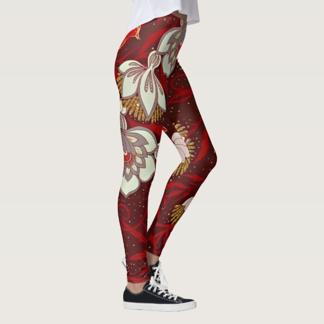 Leggings Parties scintillant Bourgogne rouge or fleurs d'oi (Droite)