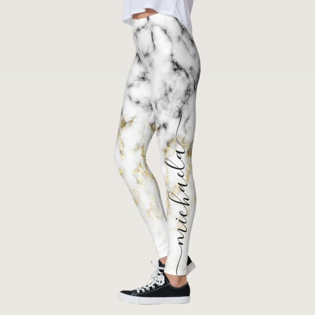 Leggings Parties scintillant brillante en marbre blanc noir (Gauche)