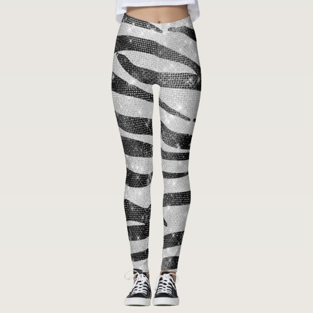 Leggings Parties scintillant brillante noire blanche brilla (Devant)