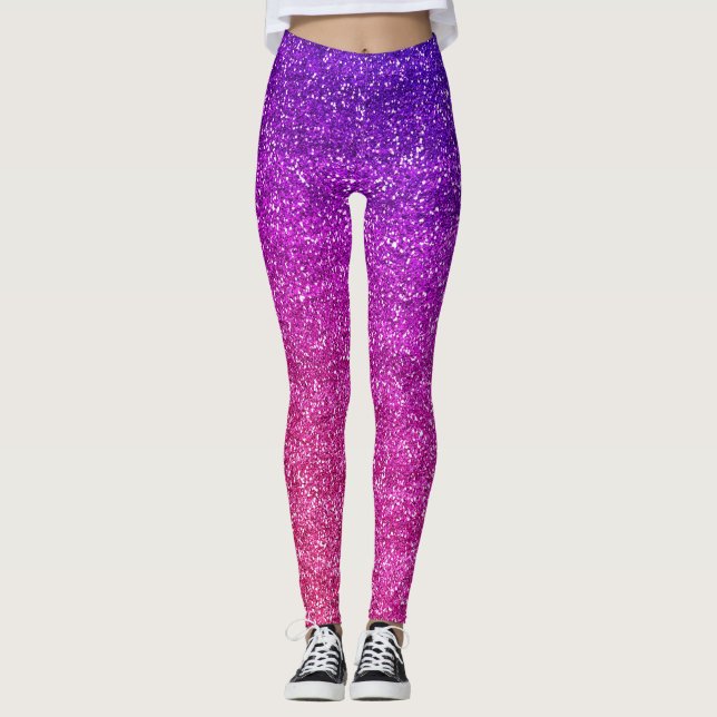 Leggings Parties scintillant brillante violette et rose (Devant)