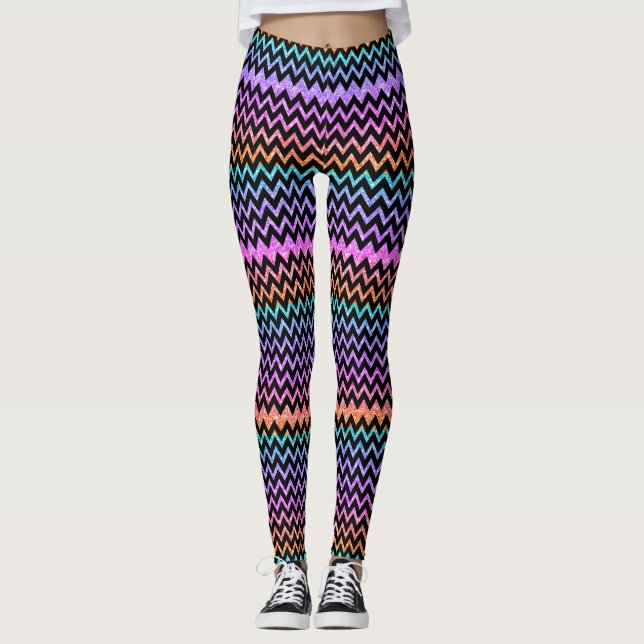 Leggings Parties scintillant colorée et Chevron noir (Devant)