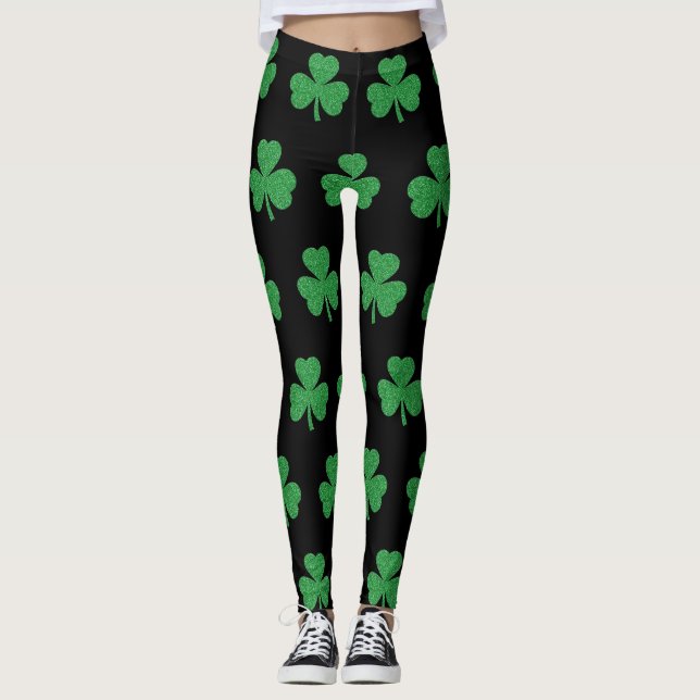 Leggings Parties scintillant de la Saint Patrick Shamrock (Devant)