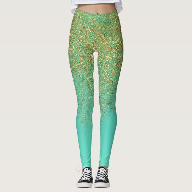 Leggings Parties scintillant d'or et Turquoise étincelle de (Devant)