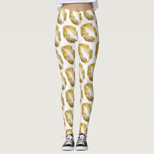 Leggings Parties scintillant d'or Lèvres blanc moderne (Devant)