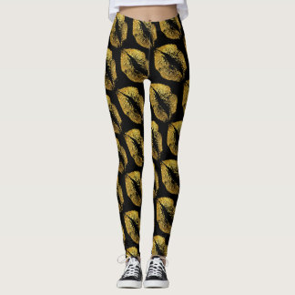 Leggings Parties scintillant d'or Lèvres Noir moderne