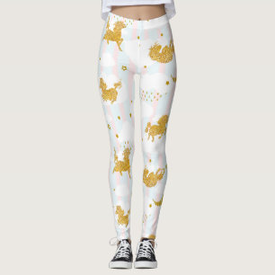 Leggings Parties scintillant d'or Unicorn Motif Girly Yoga