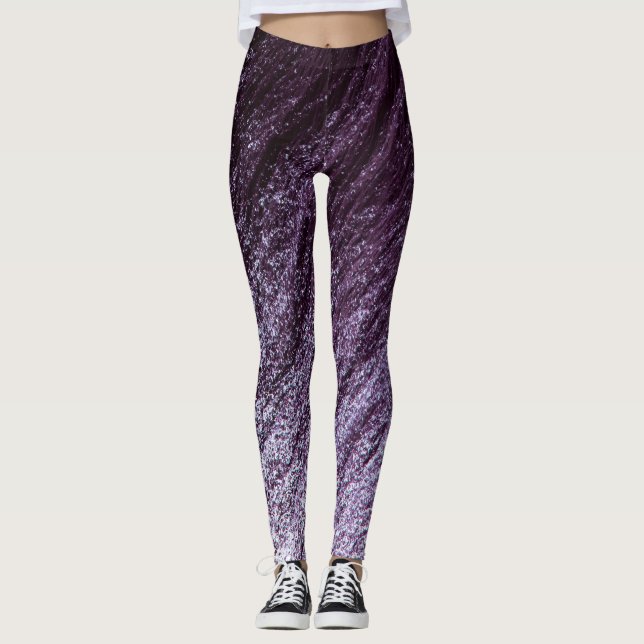 Leggings Parties scintillant Eggplant Purple to Lavender Om (Devant)