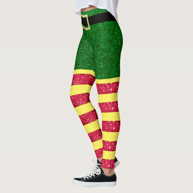 Leggings Parties scintillant Elf Noël Rouge Vert Jaune (Gauche)