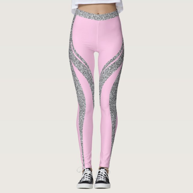 Leggings Parties scintillant en argent rose Coeur Butt Acti (Devant)
