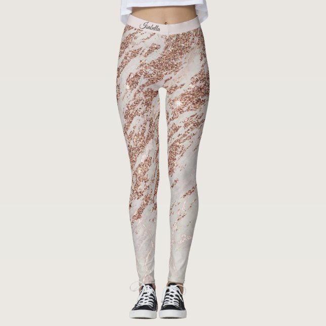 Leggings Parties scintillant en marbre rose rose pâle de lu (Devant)