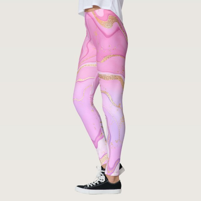 Leggings Parties scintillant en marbre rose violet or (Gauche)