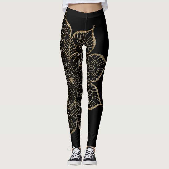 Leggings Parties scintillant en or non centré Mandala sur n (Devant)