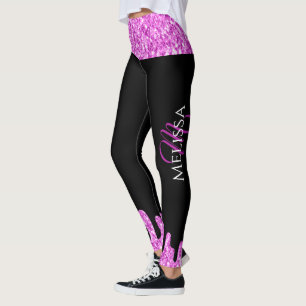 Leggings Parties scintillant étincelante rose noir Monogram