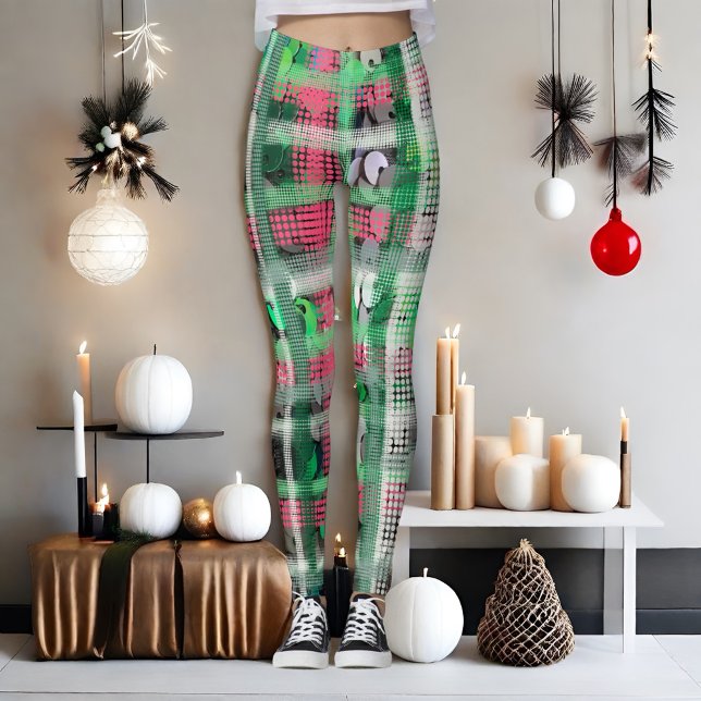 Leggings Parties scintillant Festive plaid vert rouge blanc (Créateur téléchargé)