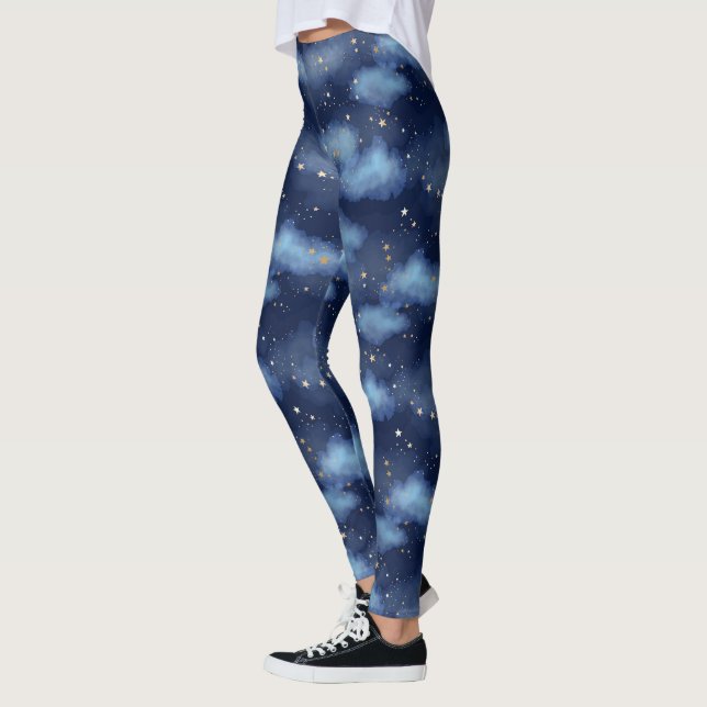 Leggings Parties scintillant Gold Stars Dark Blue Sky Motif (Gauche)