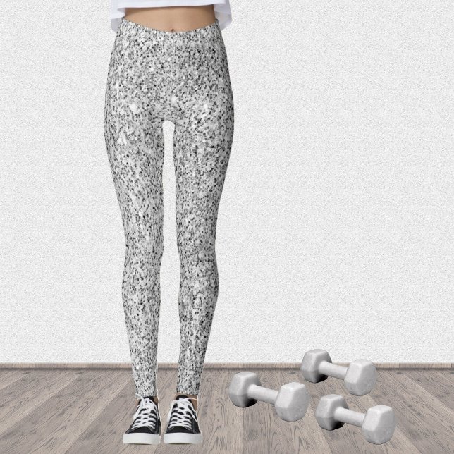 Leggings Parties scintillant gris argenté brillant noir bla (Stand out in the gym with our breathable sparkly leggings in many different colors!)