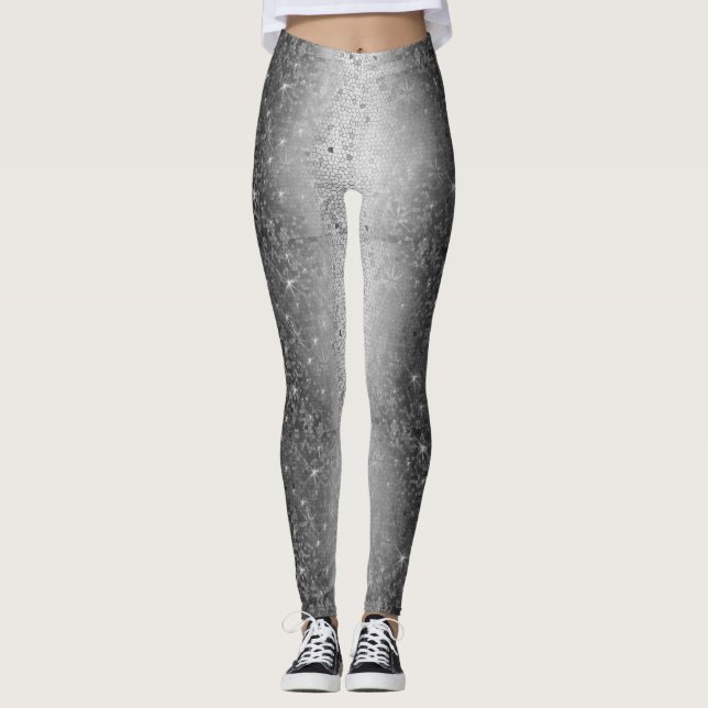 Leggings Parties scintillant métalliques noires et blanches (Devant)