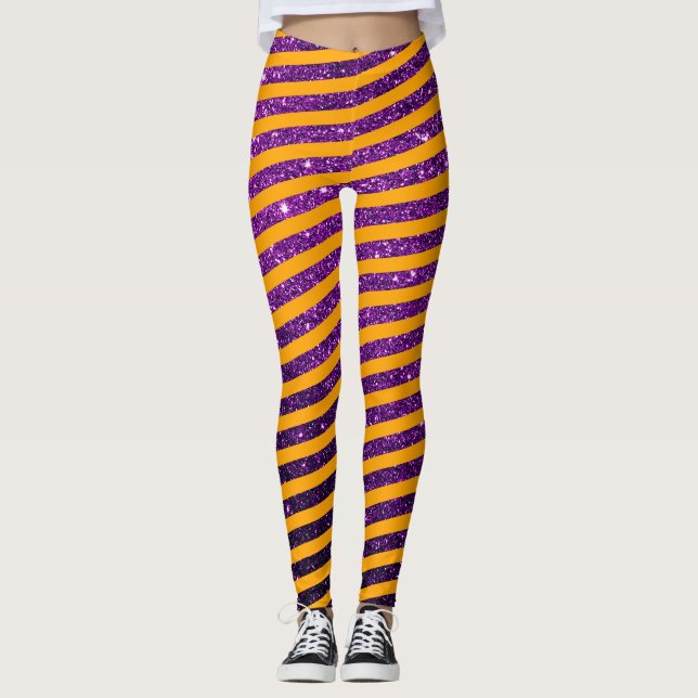 Leggings Parties scintillant mûre d'Halloween orange violet (Devant)