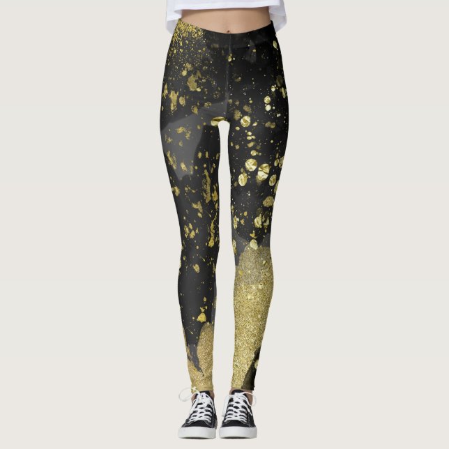 Leggings Parties scintillant Noir & Or Glam Grunge Grunge M (Devant)