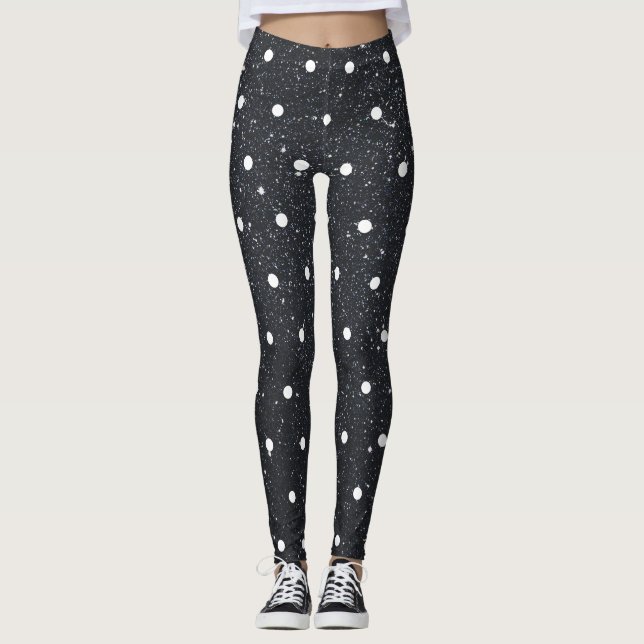 Leggings Parties scintillant noire mignonne Motif Polka bla (Devant)