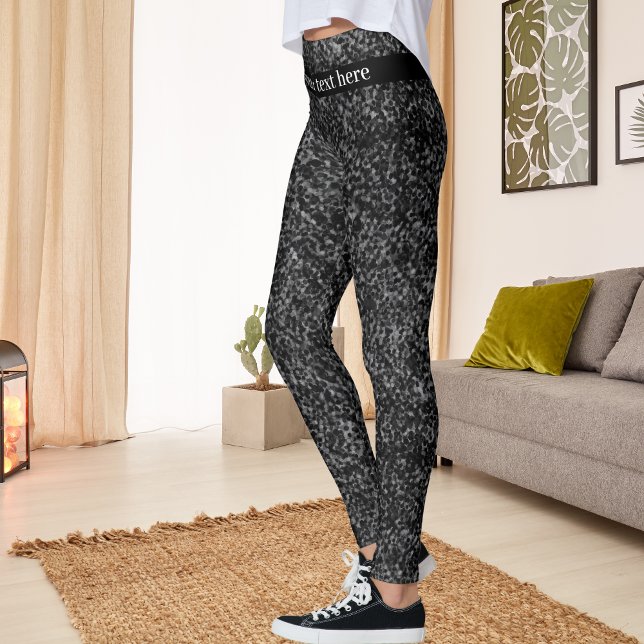 Leggings Parties scintillant noire moderne étincelle, avec  (Modern Black Glitter Sparkle, with Custom Name Leggings)