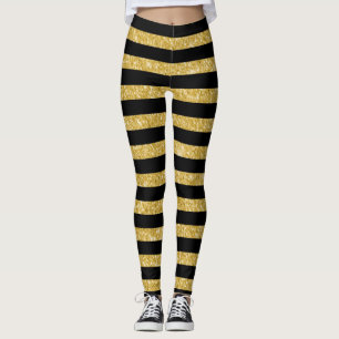 Leggings Parties scintillant or et rayures noires