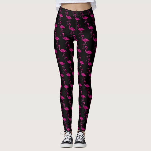 Leggings Parties scintillant rose brillant motif noir (Devant)