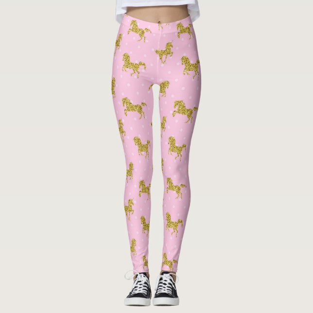 Leggings Parties scintillant rose et or Unicorne (Devant)