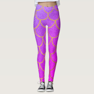 Leggings Parties scintillant rose violet de sirène or